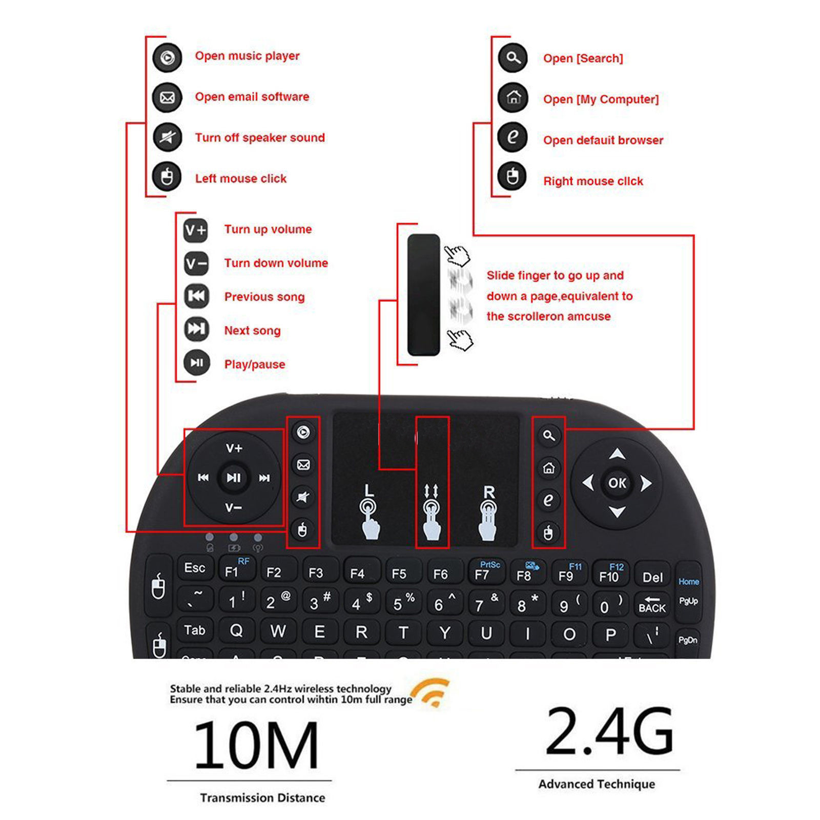 Rechargeable 2.4GHz Backlit Wireless Keyboard Touchpad Air Fly Mouse with Manual eBay